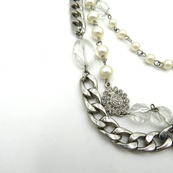 Layered Necklace 22" Silver Tone Chain Imitation Pearls Lucite Beads Multi Layer - Picture 3 of 13